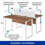 Estação de Trabalho Dupla 1,20×1,35m sem Gavetas c/ ponto de tomada PÉ QUADRO – Cor Nogal Sevilha/Branco – 34424 GSA MÓVEIS 12