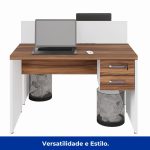Estação de Trabalho Dupla 1,20×1,35m 02 Lugares c/ Gavetas c/ ponto de tomada PÉ PAINEL – Nogal Sevilha/Branco – 34427 GSA MÓVEIS 15