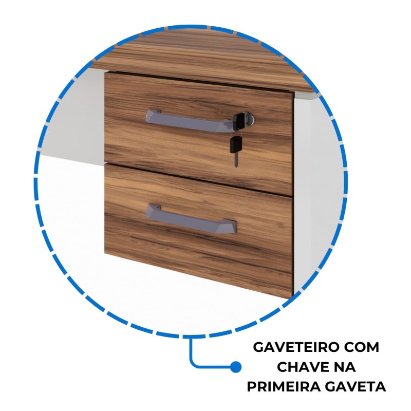Estação de Trabalho Dupla 1,20×1,35m 02 Lugares c/ Gavetas c/ ponto de tomada PÉ PAINEL – Nogal Sevilha/Branco – 34427 GSA MÓVEIS 9
