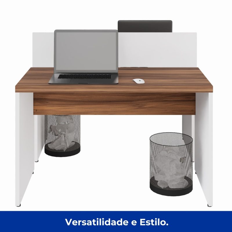 Estação de Trabalho Dupla 1,20×1,35m 02 Lugares sem Gavetas c/ ponto de tomada PÉ PAINEL – Nogal Sevilha/Branco – 34428 GSA MÓVEIS 7