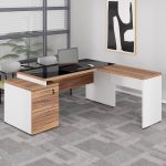 Mesa para Escritório em “L” com VIDRO FUMÊ – 1,92X1,60M NOGAL SEVILHA/BRANCO – 34432 GSA MÓVEIS 20