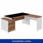 Mesa para Escritório em “L” com VIDRO FUMÊ – 1,92X1,60M NOGAL SEVILHA/BRANCO – 34432 GSA MÓVEIS 19