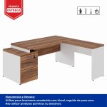 Mesa para Escritório em “L” com Gavetão – 1,92X1,60m -NOGAL SEVILHA/BRANCO – 34431 GSA MÓVEIS 12