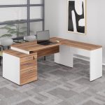Mesa para Escritório em “L” com Gavetão – 1,92X1,60m -NOGAL SEVILHA/BRANCO – 34431 GSA MÓVEIS 18