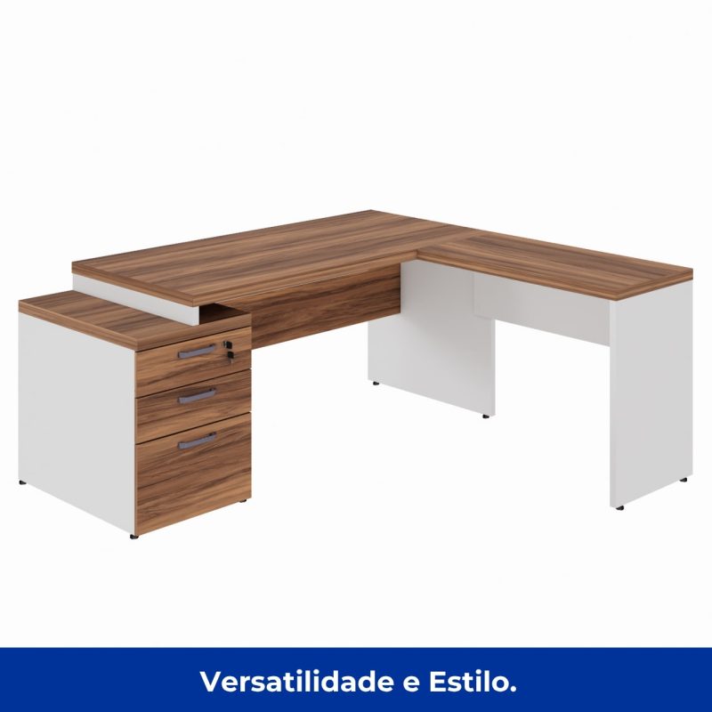 Mesa para Escritório em “L” com Gavetão – 1,92X1,60m -NOGAL SEVILHA/BRANCO – 34431 GSA MÓVEIS 8