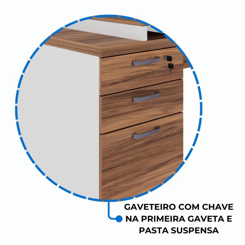 Mesa para Escritório em “L” com Gavetão – 1,92X1,60m -NOGAL SEVILHA/BRANCO – 34431 GSA MÓVEIS 7