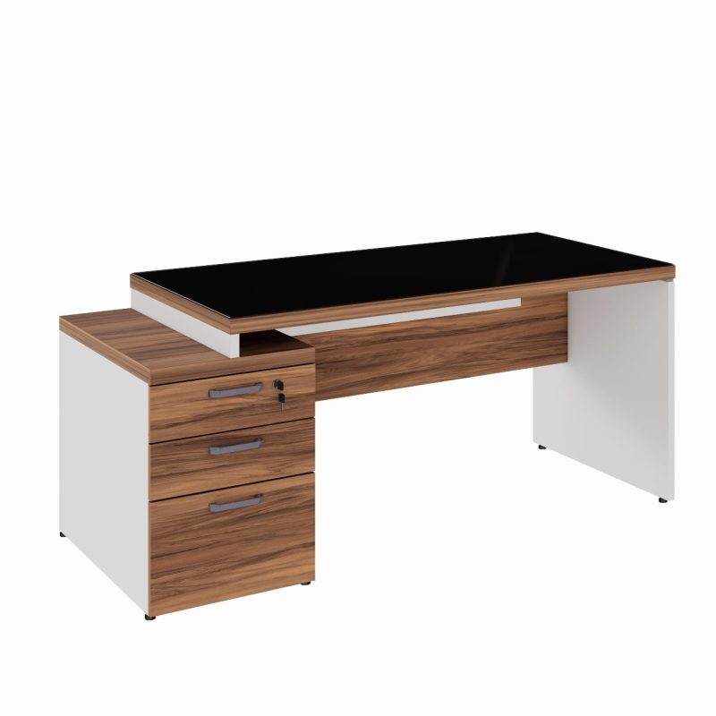 Mesa para Escritório com VIDRO FUMÊ – 1,92×0,70m – NOGAL SEVILHA/BRANCO – 34430 GSA MÓVEIS 2