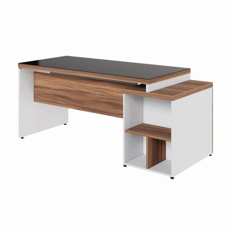 Mesa para Escritório com VIDRO FUMÊ – 1,92×0,70m – NOGAL SEVILHA/BRANCO – 34430 GSA MÓVEIS 4