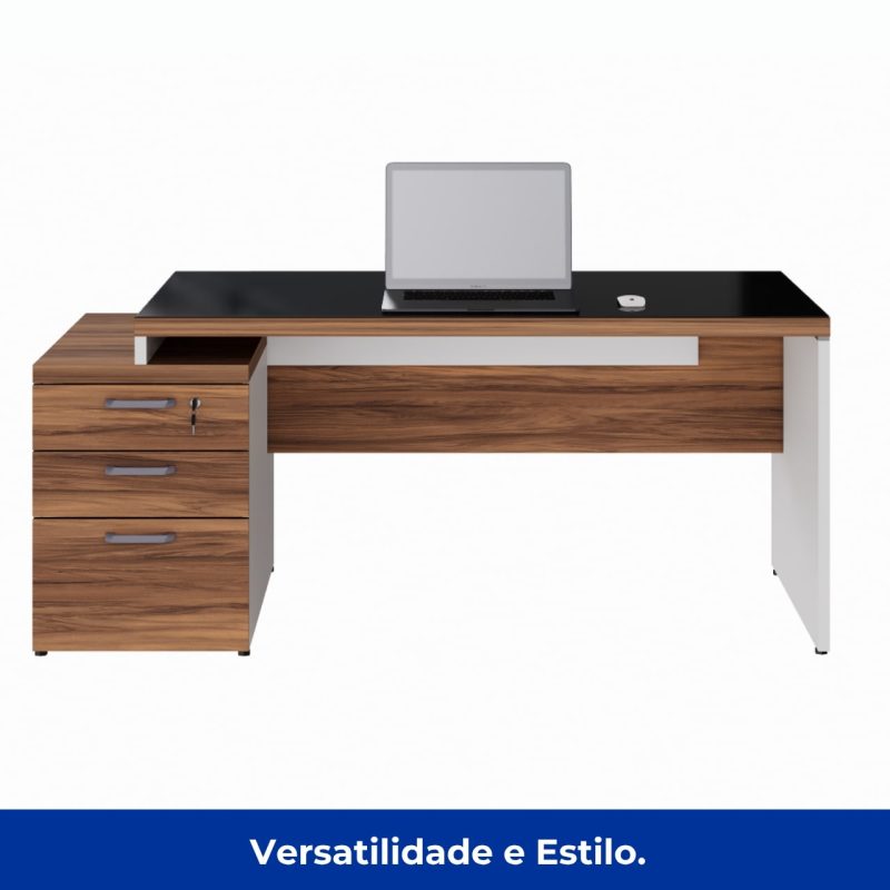 Mesa para Escritório com VIDRO FUMÊ – 1,92×0,70m – NOGAL SEVILHA/BRANCO – 34430 GSA MÓVEIS 5