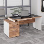 Mesa para Escritório com VIDRO FUMÊ – 1,92×0,70m – NOGAL SEVILHA/BRANCO – 34430 GSA MÓVEIS 18