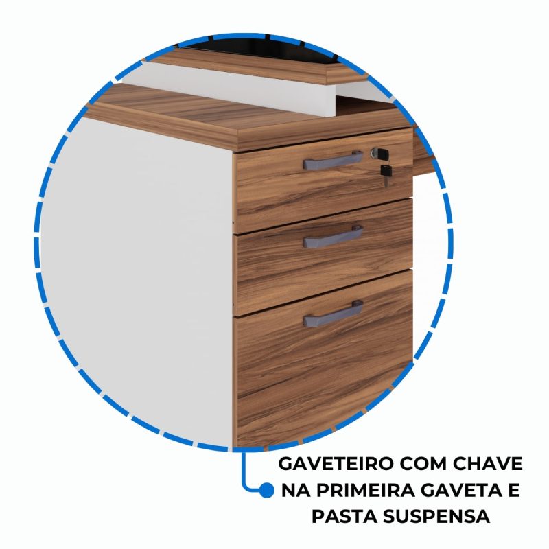 Mesa para Escritório com VIDRO FUMÊ – 1,92×0,70m – NOGAL SEVILHA/BRANCO – 34430 GSA MÓVEIS 8