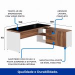Mesa Diretorzinha c/ Aparador e Vidro Fumê – Pé de MADEIRA – 1,90×1,50m – NOGAL SEVILHA / BRANCO – 34429 GSA MÓVEIS 11