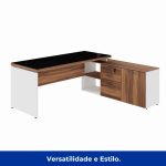 Mesa Diretorzinha c/ Aparador e Vidro Fumê – Pé de MADEIRA – 1,90×1,50m – NOGAL SEVILHA / BRANCO – 34429 GSA MÓVEIS 15