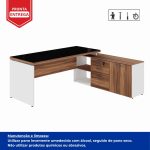 Mesa Diretorzinha c/ Aparador e Vidro Fumê – Pé de MADEIRA – 1,90×1,50m – NOGAL SEVILHA / BRANCO – 34429 GSA MÓVEIS 13
