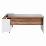Mesa Diretorzinha c/ Aparador e Vidro Fumê – Pé de MADEIRA – 1,90×1,50m – NOGAL SEVILHA / BRANCO – 34429 GSA MÓVEIS 16