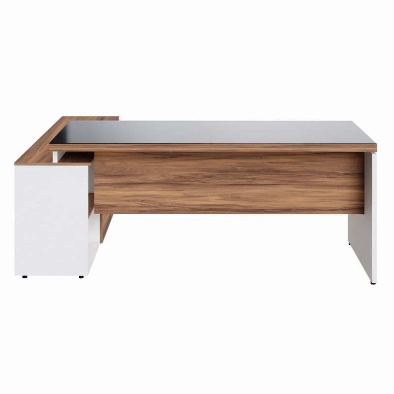 Mesa Diretorzinha c/ Aparador e Vidro Fumê – Pé de MADEIRA – 1,90×1,50m – NOGAL SEVILHA / BRANCO – 34429 GSA MÓVEIS 8
