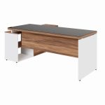 Mesa Diretorzinha c/ Aparador e Vidro Fumê – Pé de MADEIRA – 1,90×1,50m – NOGAL SEVILHA / BRANCO – 34429 GSA MÓVEIS 14