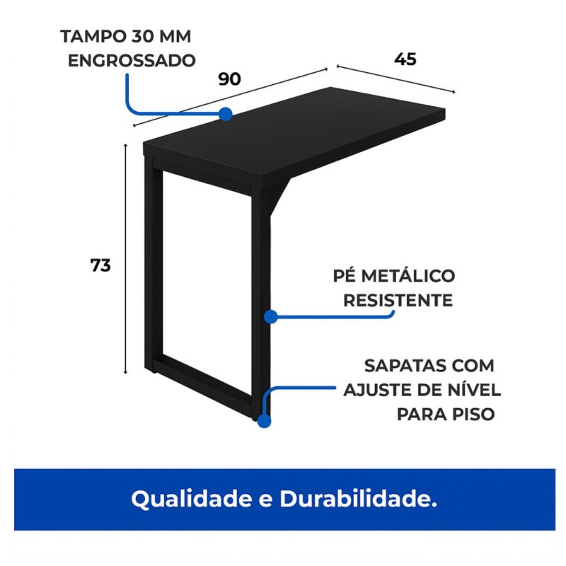 Mesa AUX PÉ QUADRO – 0,90×0,45m – PRETO/PRETO – 26004 GSA MÓVEIS 3