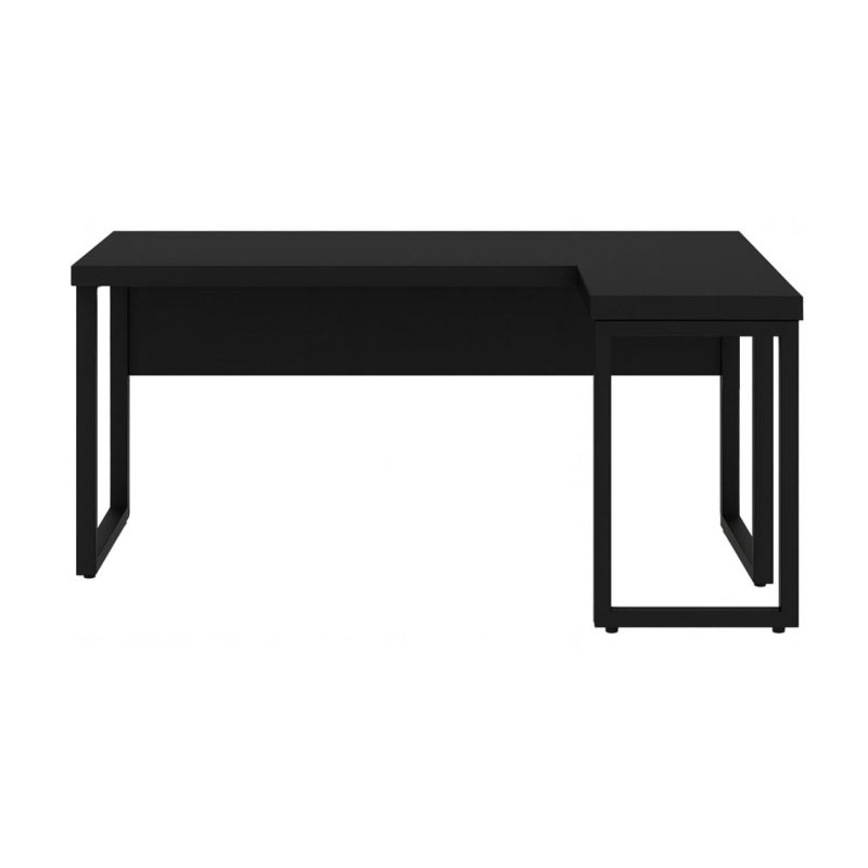 Mesa em L PÉ QUADRO (1,50×0,60m + Mesa Auxiliar) – S/ Gavetas – PRETO / PRETO – 26010 GSA MÓVEIS 3