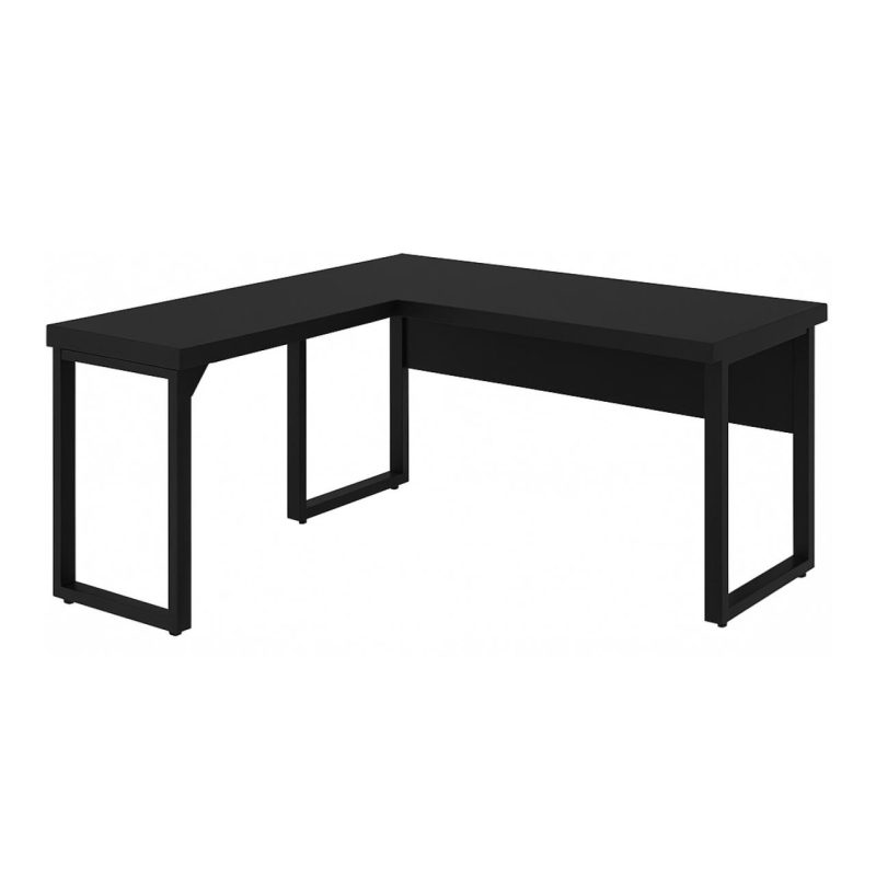 Mesa em L PÉ QUADRO (1,50×0,60m + Mesa Auxiliar) – S/ Gavetas – PRETO / PRETO – 26010 GSA MÓVEIS 5