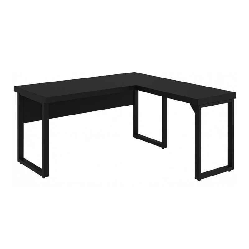 Mesa em L PÉ QUADRO (1,50×0,60m + Mesa Auxiliar) – S/ Gavetas – PRETO / PRETO – 26010 GSA MÓVEIS 2