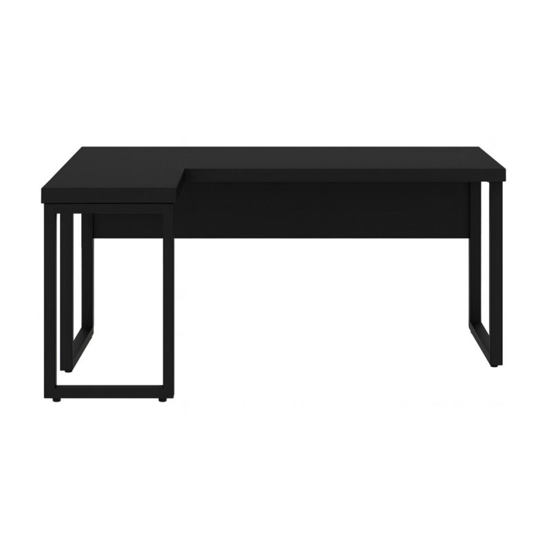 Mesa em L PÉ QUADRO (1,70×0,70m + Mesa Auxiliar) – S/ Gavetas – PRETO / PRETO – 26011 GSA MÓVEIS 4