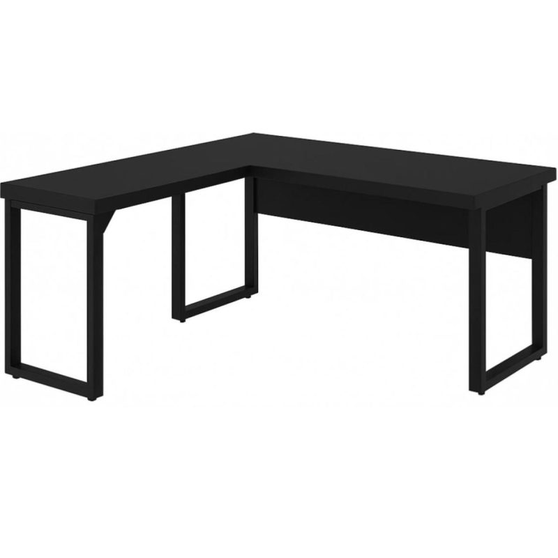 Mesa em L PÉ QUADRO (1,70×0,70m + Mesa Auxiliar) – S/ Gavetas – PRETO / PRETO – 26011 GSA MÓVEIS 5