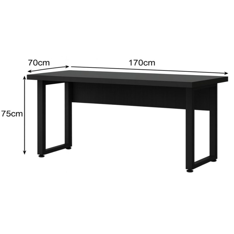 Mesa em L PÉ QUADRO (1,70×0,70m + Mesa Auxiliar) – S/ Gavetas – PRETO / PRETO – 26011 GSA MÓVEIS 7