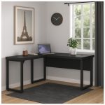 Mesa em L PÉ QUADRO (1,70×0,70m + Mesa Auxiliar) – S/ Gavetas – PRETO / PRETO – 26011 GSA MÓVEIS 18