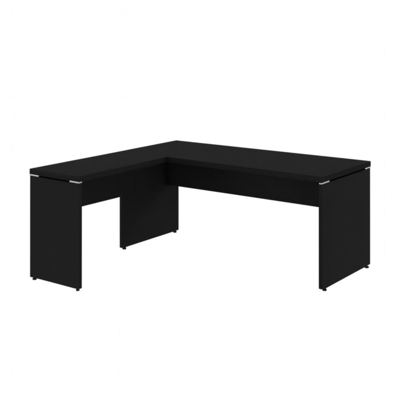 Mesa em L PÉ PAINEL (1,50×0,60m + Mesa Auxiliar) – S/ Gavetas – PRETO / PRETO – 26012 GSA MÓVEIS 5