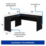 Mesa em L PÉ PAINEL (1,50×0,60m + Mesa Auxiliar) – S/ Gavetas – PRETO / PRETO – 26012 GSA MÓVEIS 14