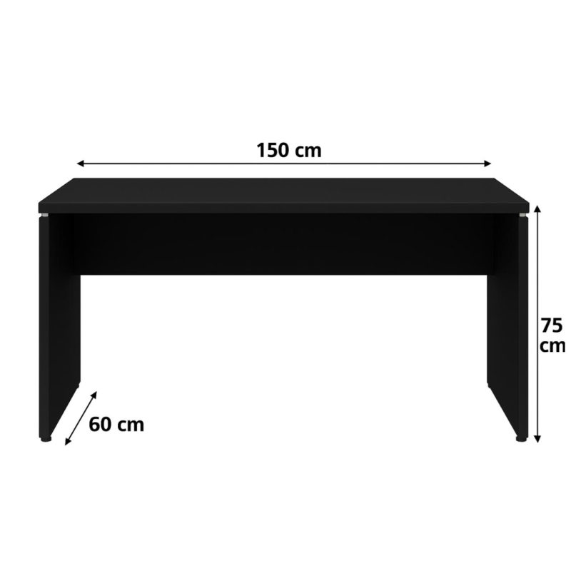 Mesa em L PÉ PAINEL (1,50×0,60m + Mesa Auxiliar) – S/ Gavetas – PRETO / PRETO – 26012 GSA MÓVEIS 7