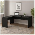 Mesa em L PÉ PAINEL (1,50×0,60m + Mesa Auxiliar) – S/ Gavetas – PRETO / PRETO – 26012 GSA MÓVEIS 18