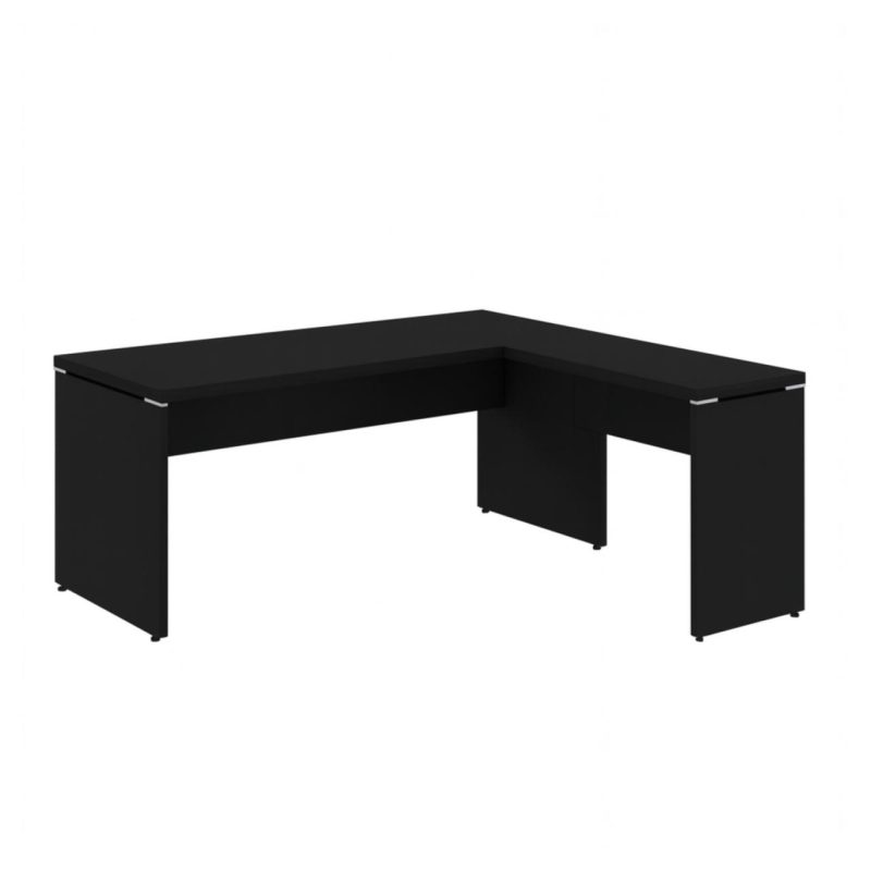 Mesa em L PÉ PAINEL (1,50×0,60m + Mesa Auxiliar) – S/ Gavetas – PRETO / PRETO – 26012 GSA MÓVEIS 2