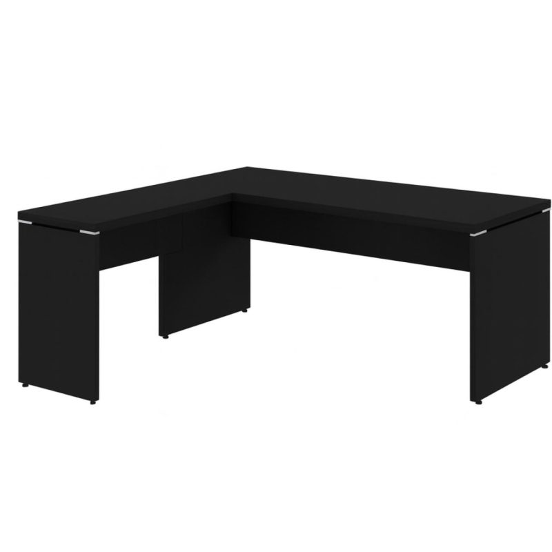 Mesa em L PÉ PAINEL (1,70×0,70m + Mesa Auxiliar) – S/ Gavetas – PRETO / PRETO – 26013 GSA MÓVEIS 5