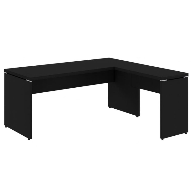 Mesa em L PÉ PAINEL (1,70×0,70m + Mesa Auxiliar) – S/ Gavetas – PRETO / PRETO – 26013 GSA MÓVEIS 2
