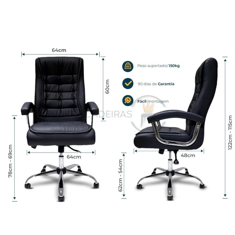 Poltrona LUXO IMPORTADA Concha Dupla Syncron – Couríssimo Preto – 30017 GSA MÓVEIS 9
